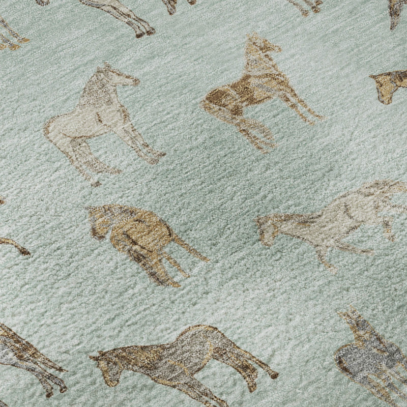 Tapis à imprimé animal de qualité supérieure lavable à la machine Prisco, Menthe, 3 pi x 5 pi