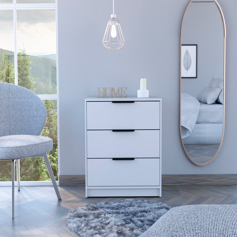 3-Drawer Rectangle Dresser Wengue and Oak, White