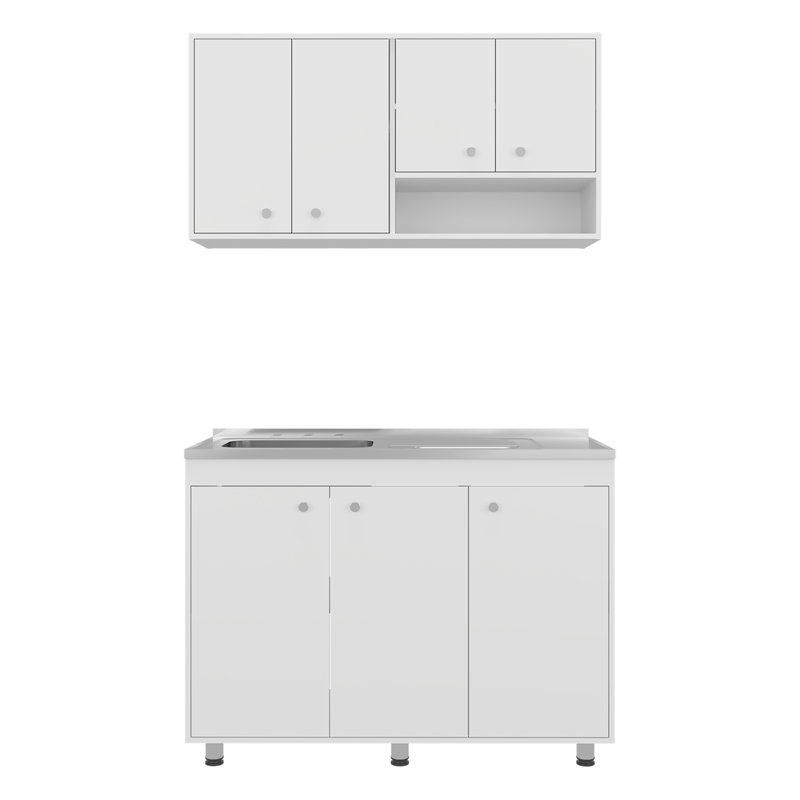 Ensemble de cuisine blanc avec lave-vaisselle et rangement supérieur