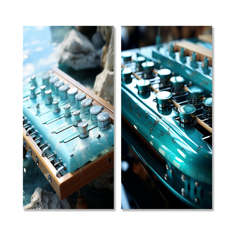 Music Cyan Percussive Vibes - Ensemble de 2 reproductions d'art sur toile, Toile tendue, H 28 po x l 25 po