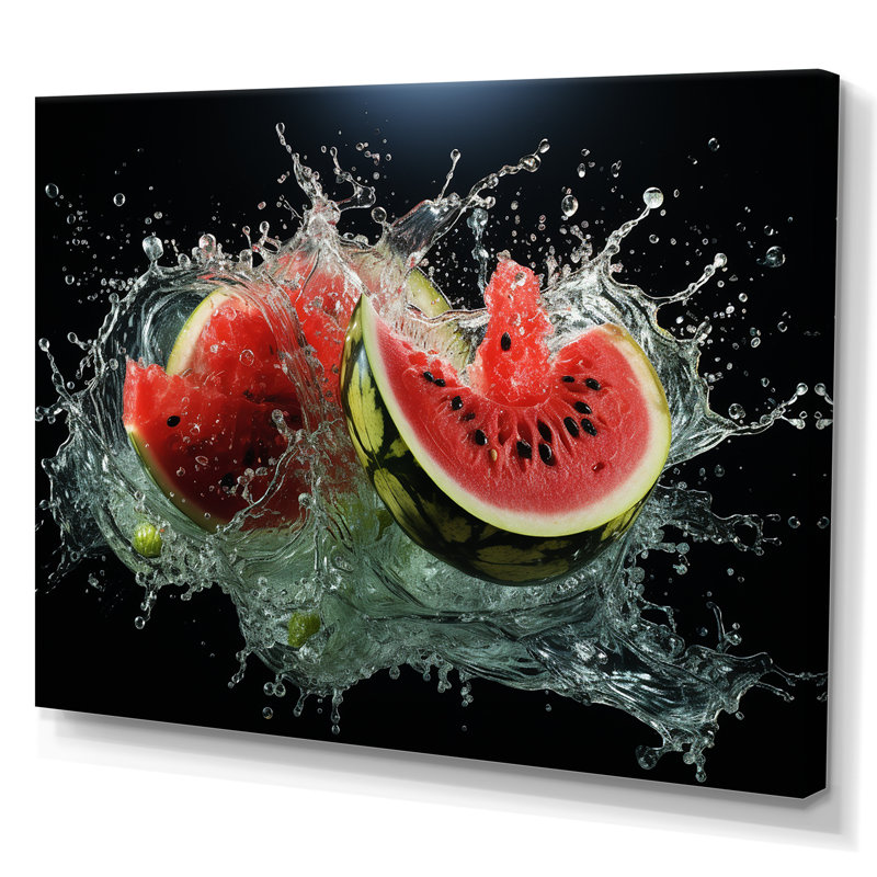 «Red Fruitful Watermelons - Melon», art mural, Toile tendue, H 32 po x l 24 po x P 1 po