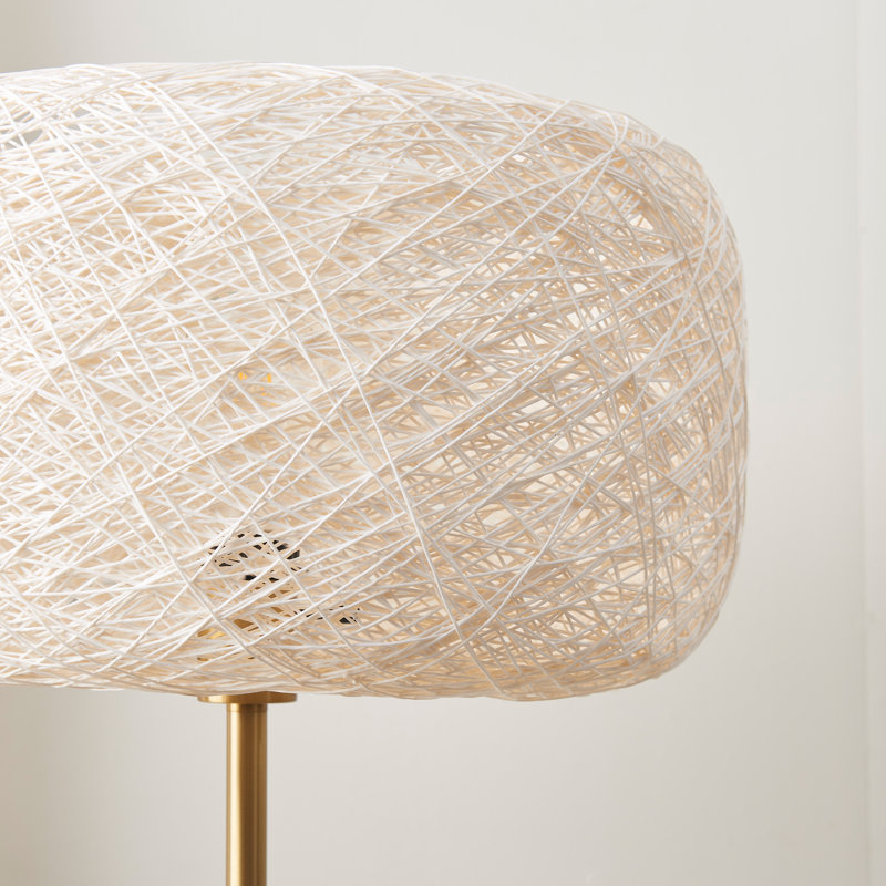 Lampe sur pied DEL Coastal Boho 66 po avec abat-jour tambour tissé et finition laiton doré Rowan, ampoule incluse