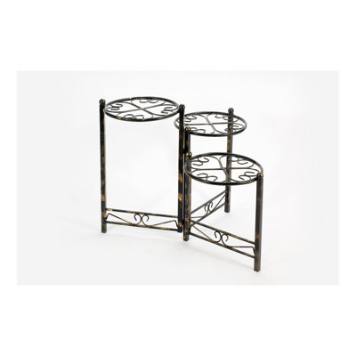 24.41" Three Tier Heart Clover Black / Gold Round Plant Stand by Lark Manor
