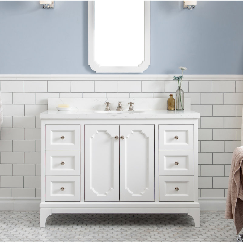 Queen 48" signle bathroom vanity saet with faucet, not mirror, Pure White, Waterfall