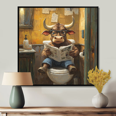 Keylanie, mignon, Buffalo, lecture de journal dans la salle de bain - vache, art mural