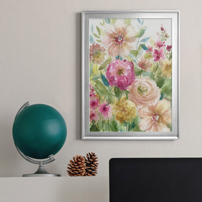 Jardin de fleurs - Peinture sur toile encadrée, Argent, H 22,5 po x l 30,5 po x P 1,5 po