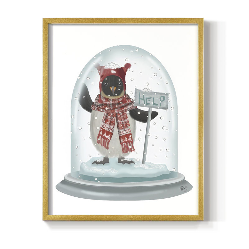 «Christmas Penguin Snow Globe», reproduction encadrée - bois massif, H 30 po x l 24 po, Doré