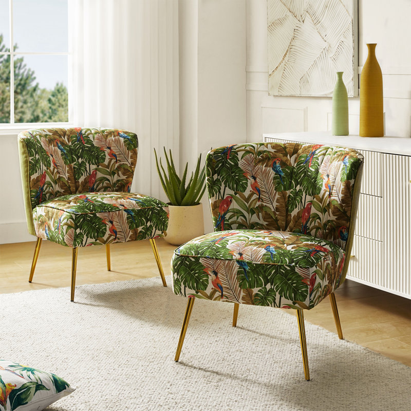 Amata Wooden Upholstery Armless Accent Chair, Green