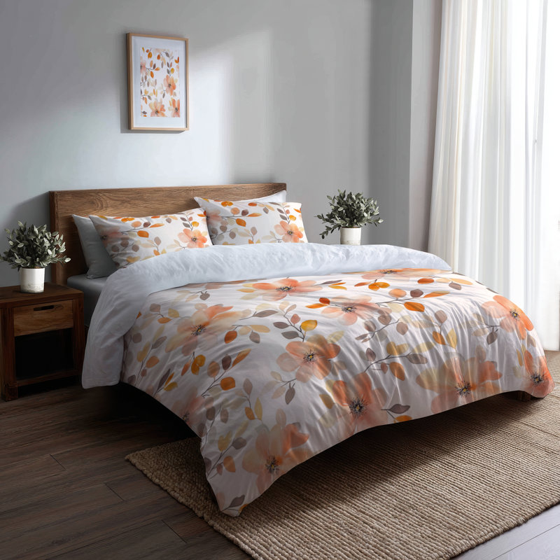 Ensemble de literie 3 pièces Boho - Ensemble de housse de couette et coussin décoratif à motif floral