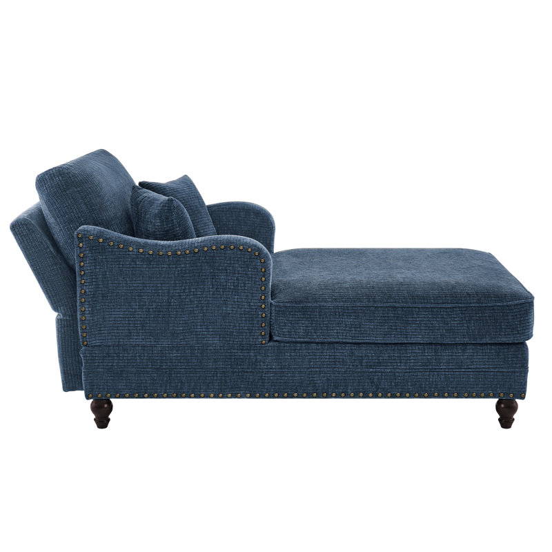 Chaise longue rembourrée avec dossier réglable Aglaea, Chenille bleu foncé