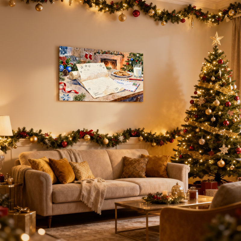Ensemble de 3 impressions sur toile de Noël avec des biscuits et du lait, H 12 po x l 18 po
