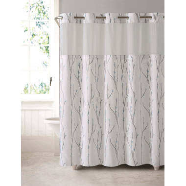 Hookless RBH40MY079 White Blue Cherry Bloom Shower Curtain with Peva Liner