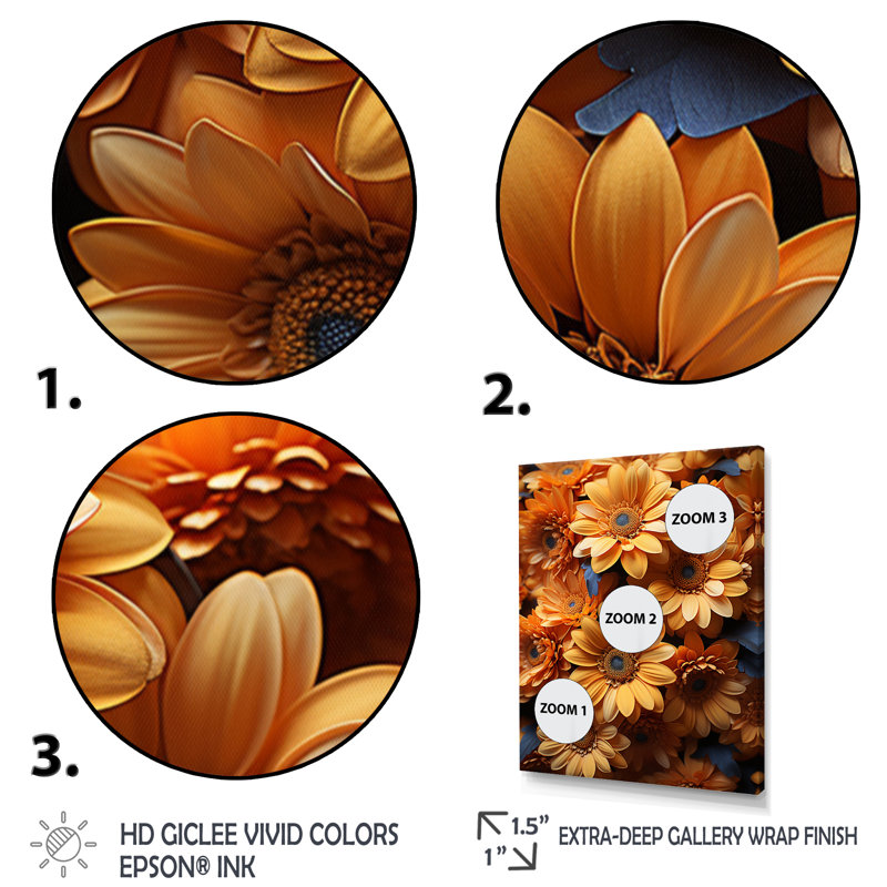 Orange orange, art mexicain, tournesols mexicains II sur toile, H 44 po x l 34 po x P 1,5 po, Cadre photo noir