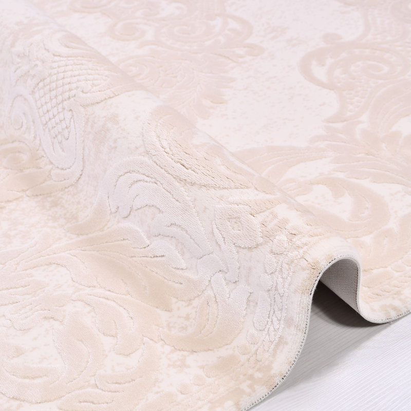 Tapis oriental lavable en machine crème antidérapant, Rectangle 6 pi 7 po x 9 pi 11 po