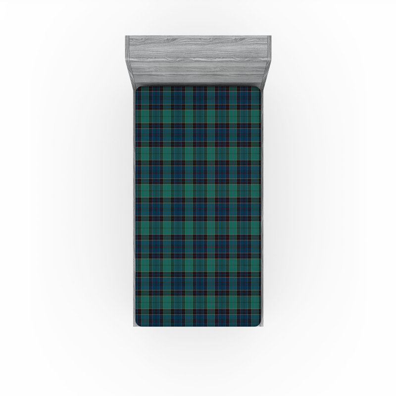 Ensemble de 2 draps-housses Ambesonne, Drap-housse de taille simple, Vert foncé, noir / écossais
