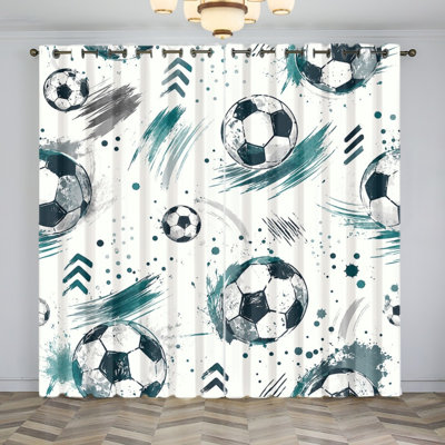 2 pièces rideaux occultants à motif de soccer, rideaux de fenêtre à coups de pinceau sportifs abstraits, panneaux décoratifs pour salon, chambre à coucher, décor pour garçons, décor de coupe du monde de soccer