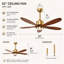 Ventilateur de plafond de 52 po à 5 pales en bois massif avec éclairage DEL-440157212