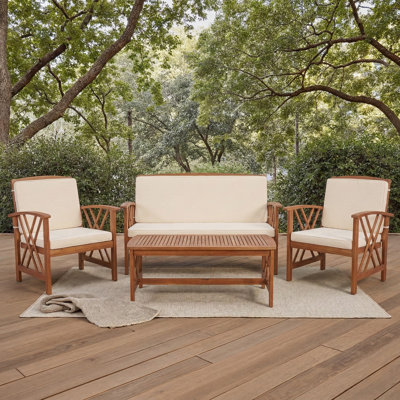 Ensemble de conversation de terrasse en bois massif pour 4 personnes Calhoun