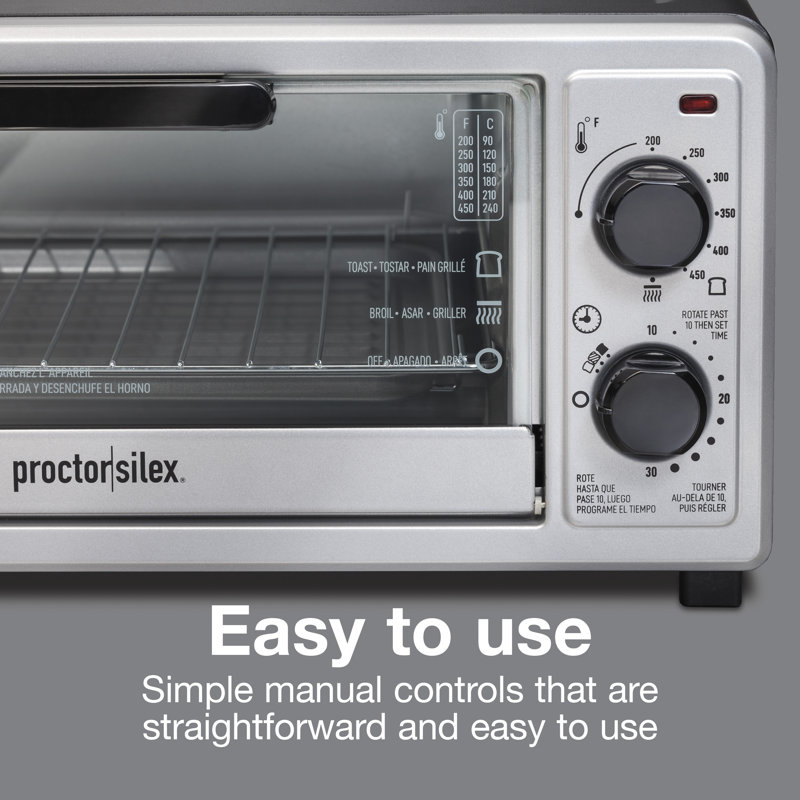 Proctor Silex Black and Silver 4-Slice Toaster Oven Broiler