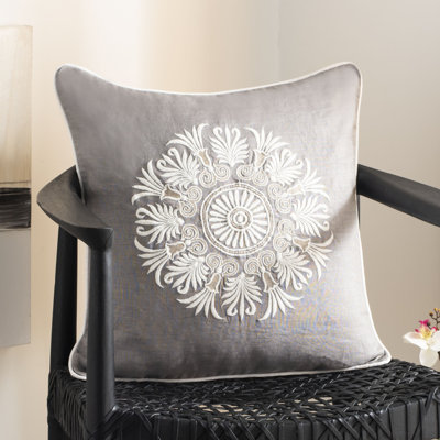 Embroidered Feather Linen Throw Pillow