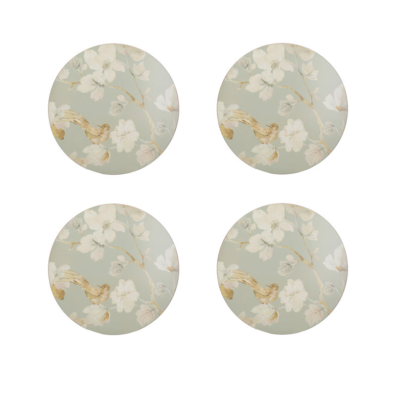 Duck Egg Floral Lacquered With Cork Backing Floral Round Placemat
