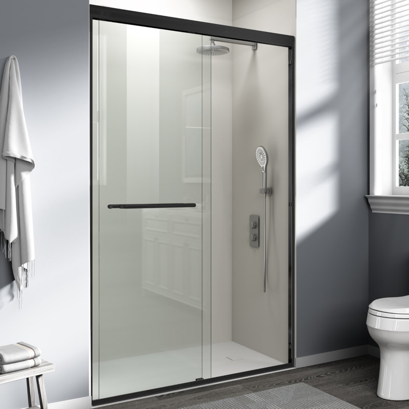 Porte de douche double coulissante 44-48 po x H 72 po x demi-cadre avec verre trempé noir mat