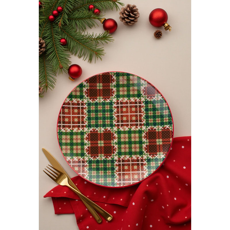 Elegant Christmas Service Plate Set (6 Pieces), 100% Ceramic, 10.0 x 10.0 x 1.0 Inches | Dishwasher & Microwave Safe | Perfect for Holiday Gatherings & Festive Dinners | Durable and Stylish Design