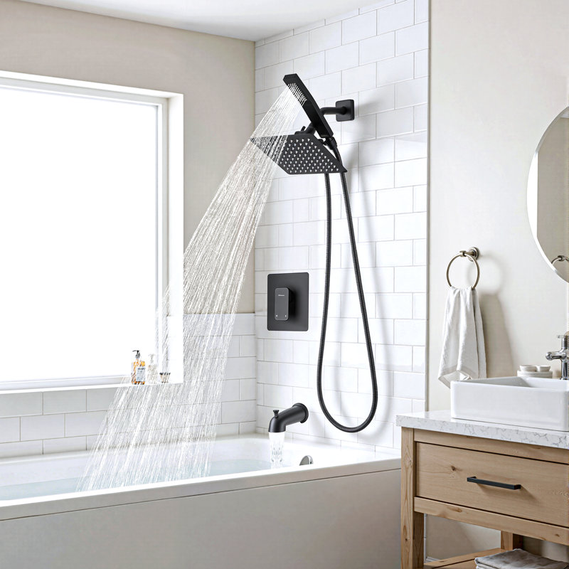Ensemble de robinet de douche tout en métal de 8 pouces avec bec de baignoire, Matte Black