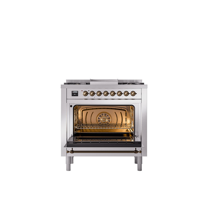 ILVE Nostalgie II 36 Dual Fuel Range, knobs, Stainless Steel/Bronze, Natural Gas