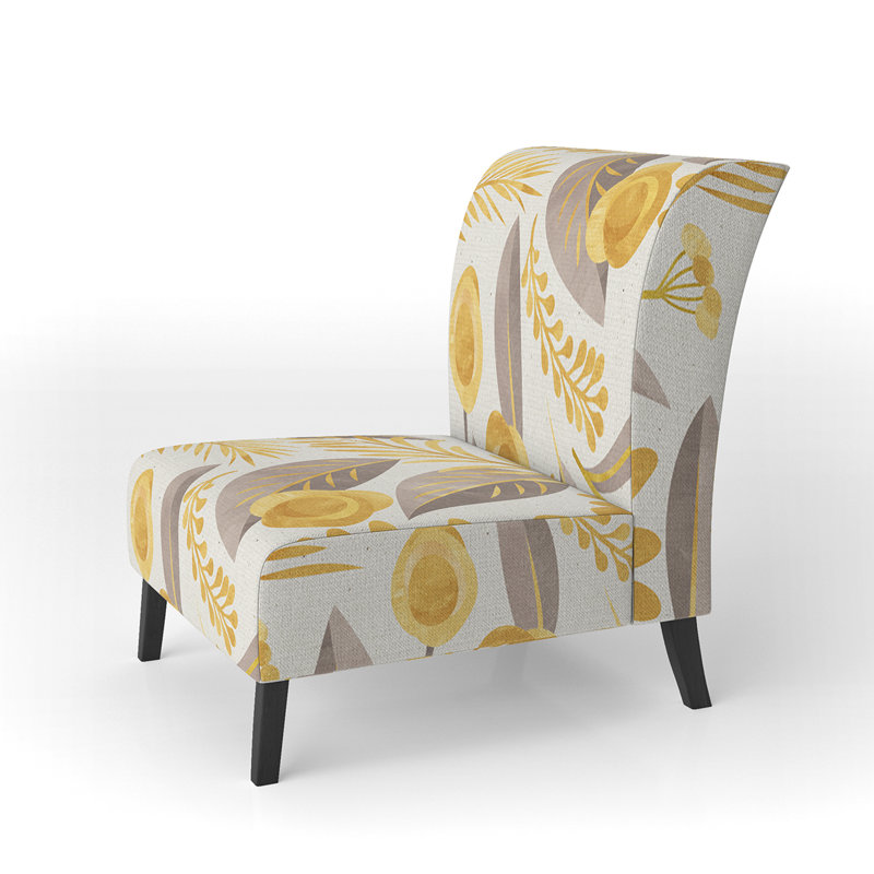 Brechta Vibrant Curve Design II - Velvet Upholstered Modern Slipper Chair, Yellow/Gray