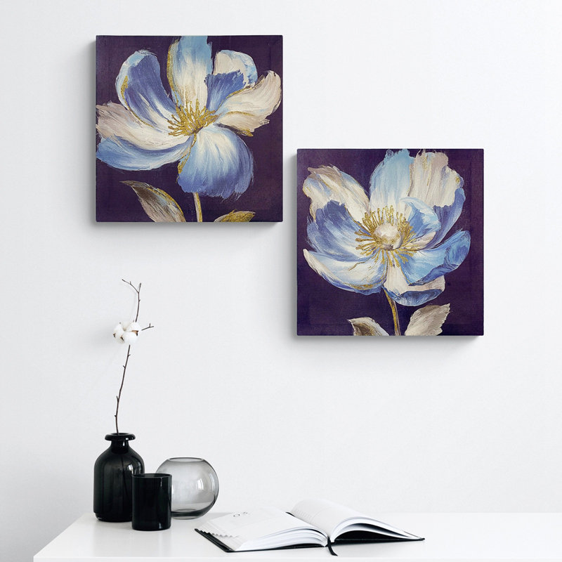 Lot de 2 tableaux muraux décoratifs à fleurs avec cadre intérieur, pour salon ou chambre.