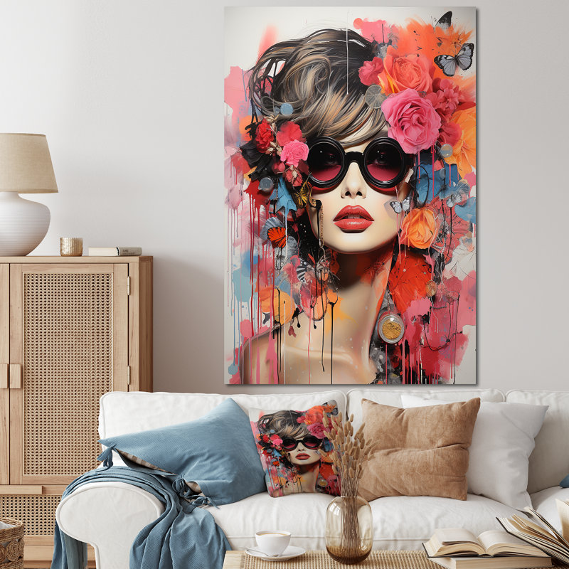 «Pink Fashion Couture Woman Portrait II», art mural mode, Toile tendue, H 60 po x l 40 po x P 1,5 po
