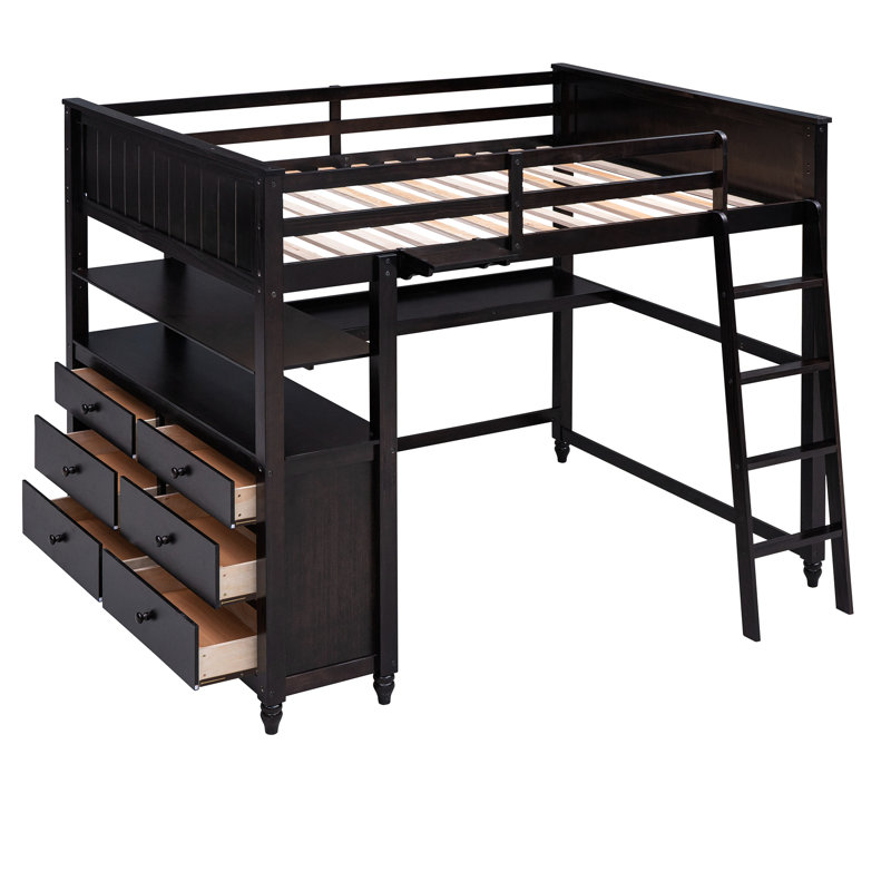 Lit mezzanine avec tiroirs et tablettes - Finition. Fabrication en bois massif. Bureau complet avec rangement de rangement pour chambre à coucher de couleur améliorée