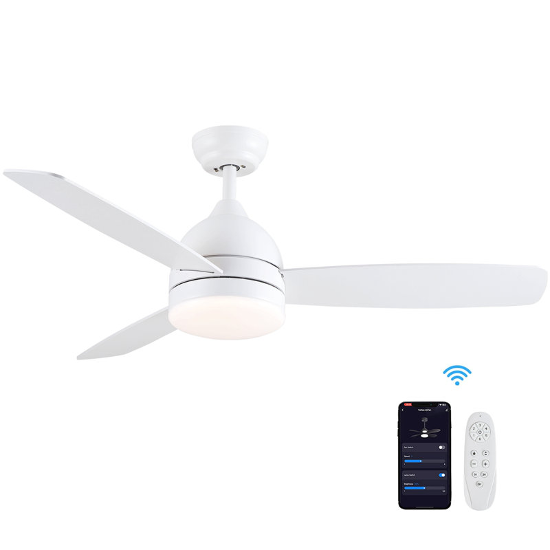 Smart 48 po Ventilateur de plafond à DEL intégré avec pales Contil et télécommande, Blanc, Blanc