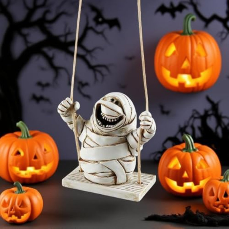 Adorable figurine de statue de balançoire, décoration de table d'Halloween pour la maison - Momie de balançoire