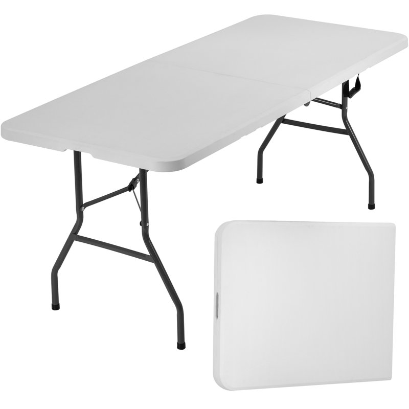 6-Foot White Plastic Folding Picnic Table with Metal Legs