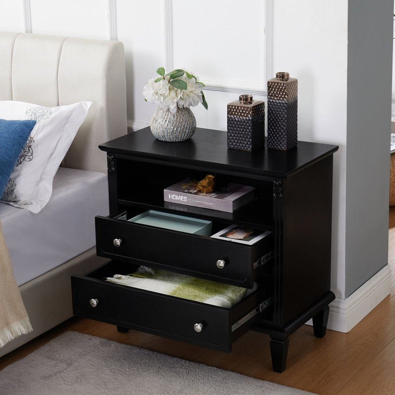 Table de chevet pour chambre à coucher avec amplement d'espace et de charge - tablette ouverte à 2 tiroirs, style Mid-Century moderne, compartiment de table d'appoint avec pieds en bois massif, fonction, pour