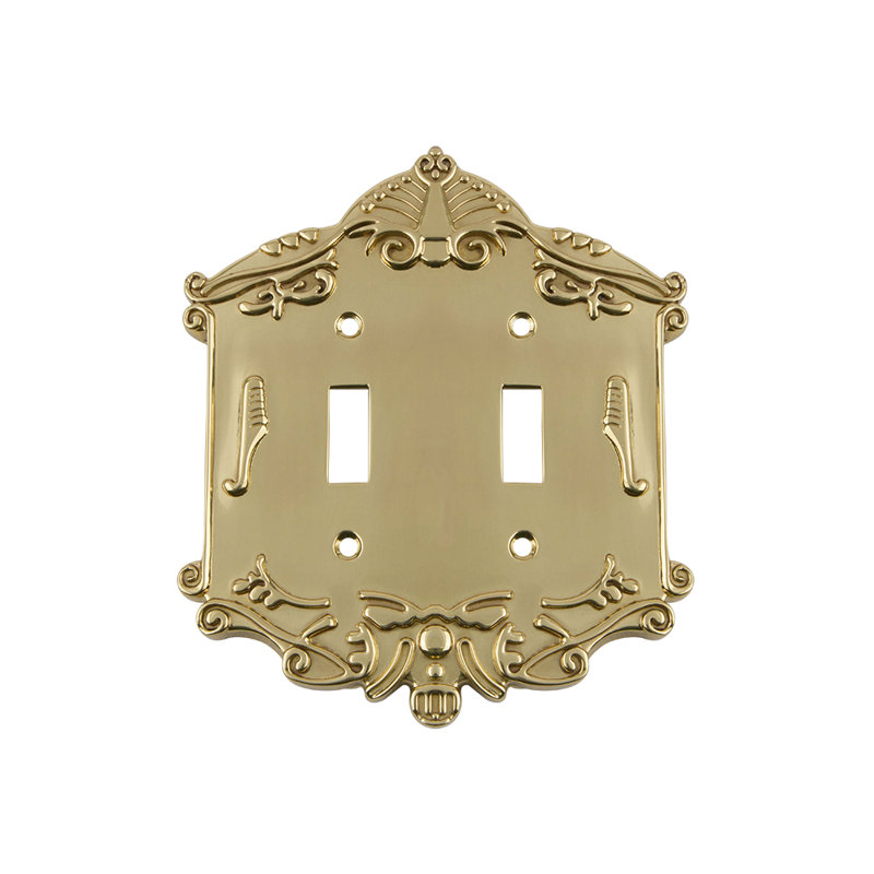 Victorian 2-Gang Toggle Light Switch Wall Plate, Polished Brass