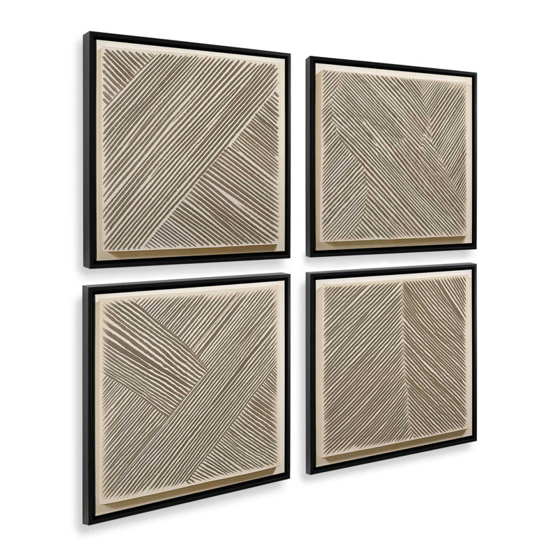 Ensemble de 4 impressions sur toile Modern Modern Illusion dans un cadre argenté, 24 po x 24 po, Cadre flottant noir satiné