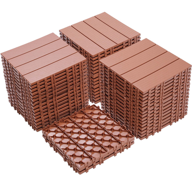 Carreaux de terrasse en plastique emboîtables, 12,00 po x 12,00 po (paquet de 44), revêtement de sol extérieur imperméable pour toutes les saisons