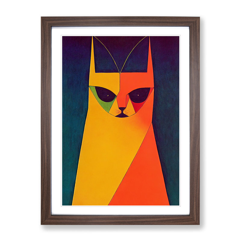 Painted Cat Abstract - Wall Art, 64cm H x 46cm W x 2cm D, Walnut Framed