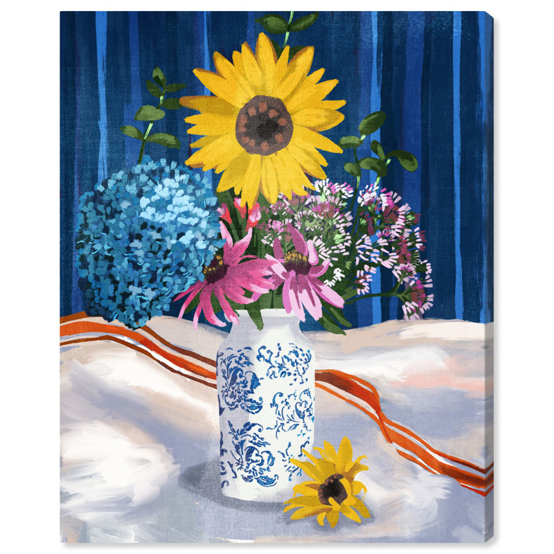 «Spring Arrangement Ornate Sunflowers», reproduction sur toile, H 46 po x l 37 po, Cadre doré