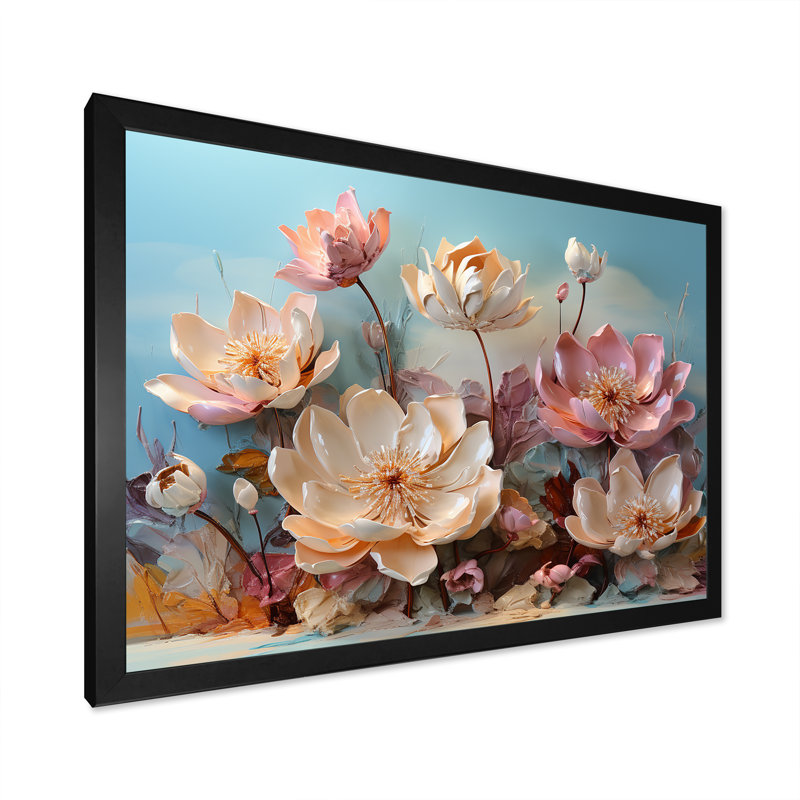 Fleur de lotus rose moderne - impression, Cadre simple noir, H 24 po x l 32 po x P 1 po