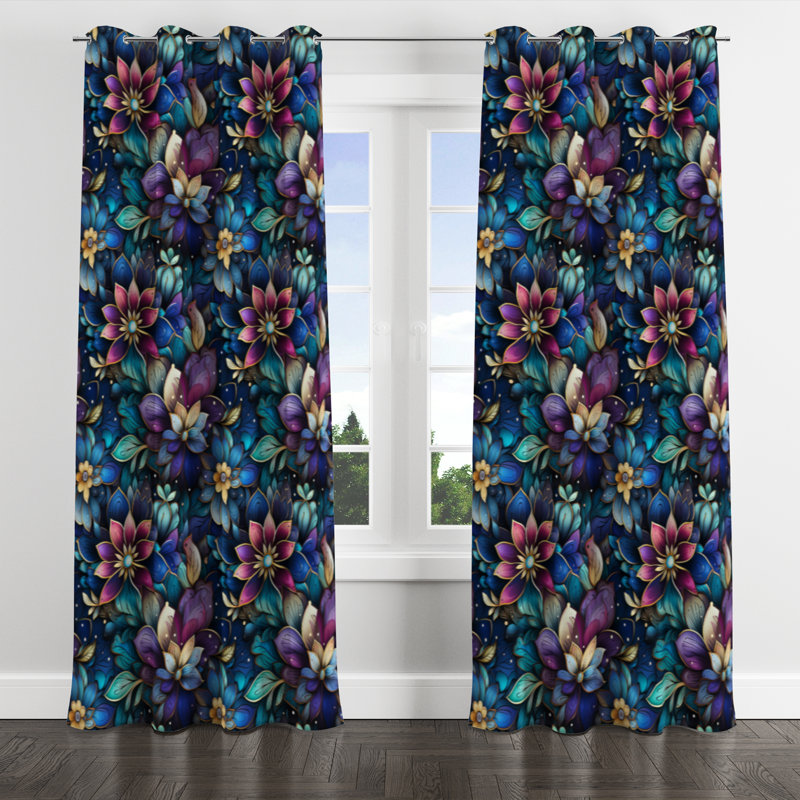 Ayannah - Rideau à œillets occultant à motif floral - 1 panneau, L 52 po x L 108 po, Œillets argentés