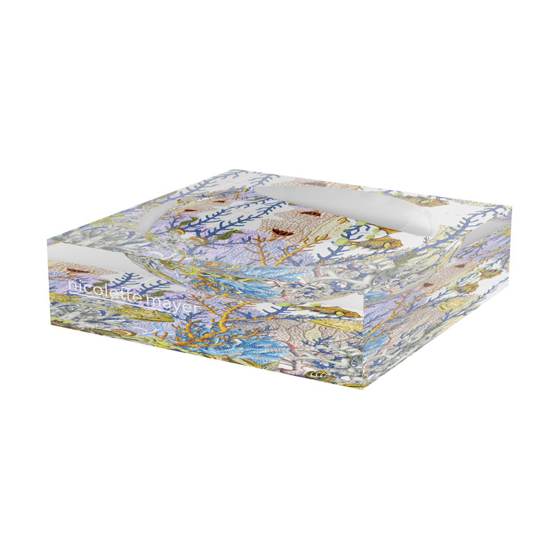 Fan Coral Reef Blue Gold Decorative Tray, 6"W x 6"D x 2"H