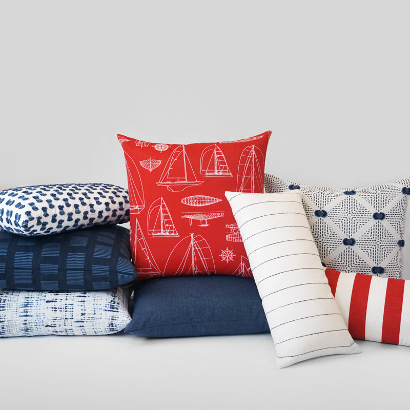 Classics Striped Outdoor Reversible Throw Pillow, Red
