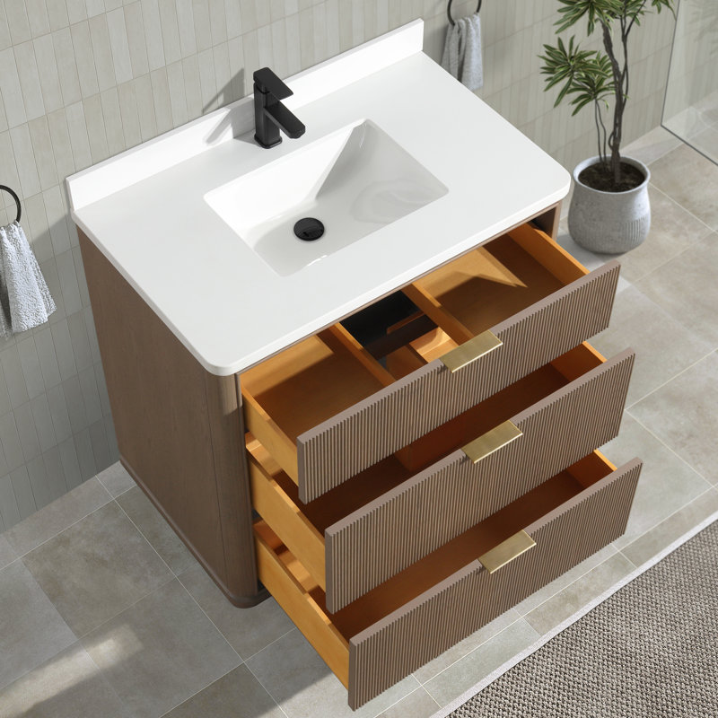 Aria 36'' Single Bathroom Vanity With Engineered Quartz Top, 36"