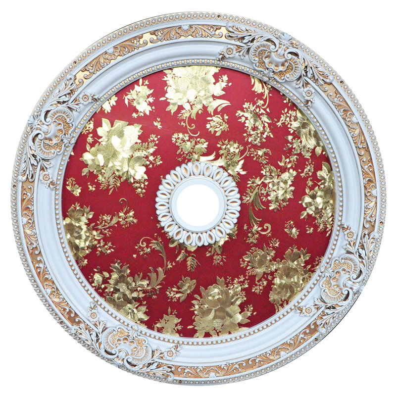 White Frame With Gold Accents Red Gold Floral Centre Rectangle Medallion, White/Gold