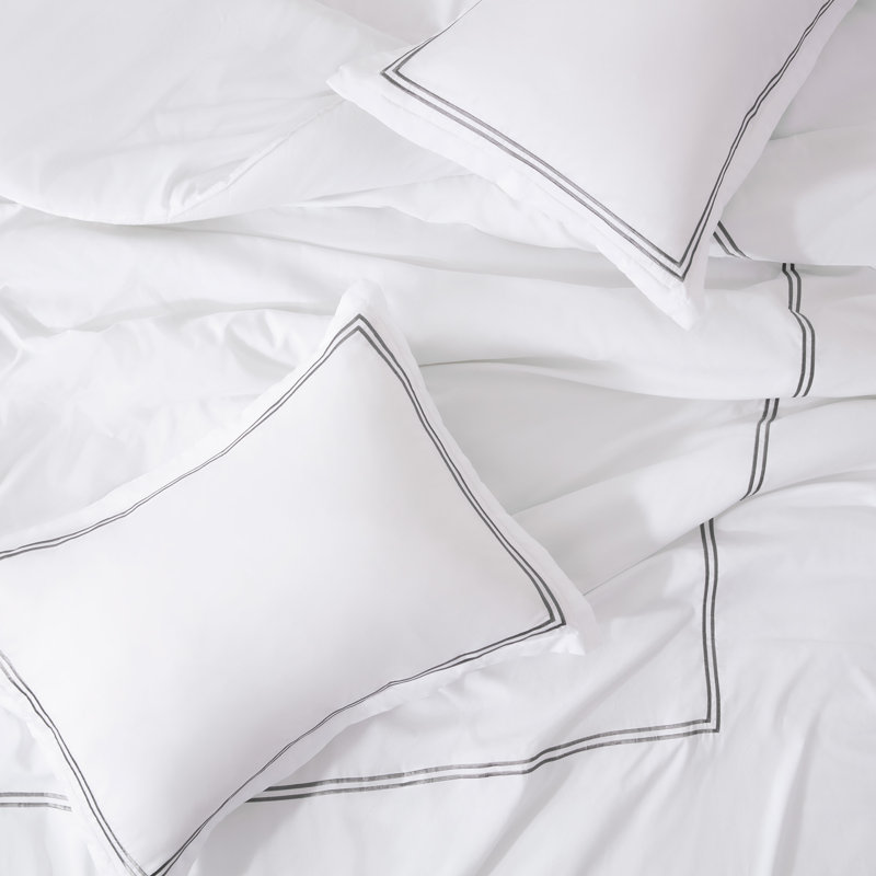 Comforter Set, White/Silver Striped, Queen Comforter + 2 Queen Shams