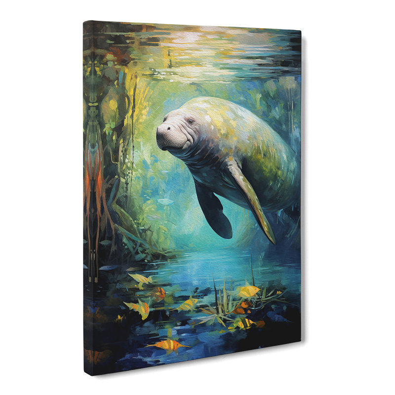 Manatee Expressionism Art - Wrapped Canvas, 50cm H x 35cm W x 3cm D